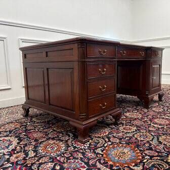 Classic English partner desk green leather