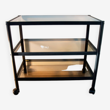 Erard server, black metal and smoked glass side table, 1980