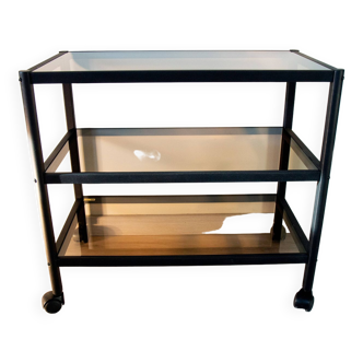 Erard server, black metal and smoked glass side table, 1980