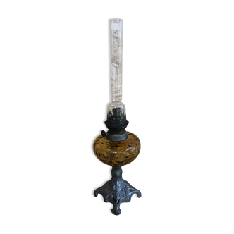 Petrol lamp, metal pedestal & glass body