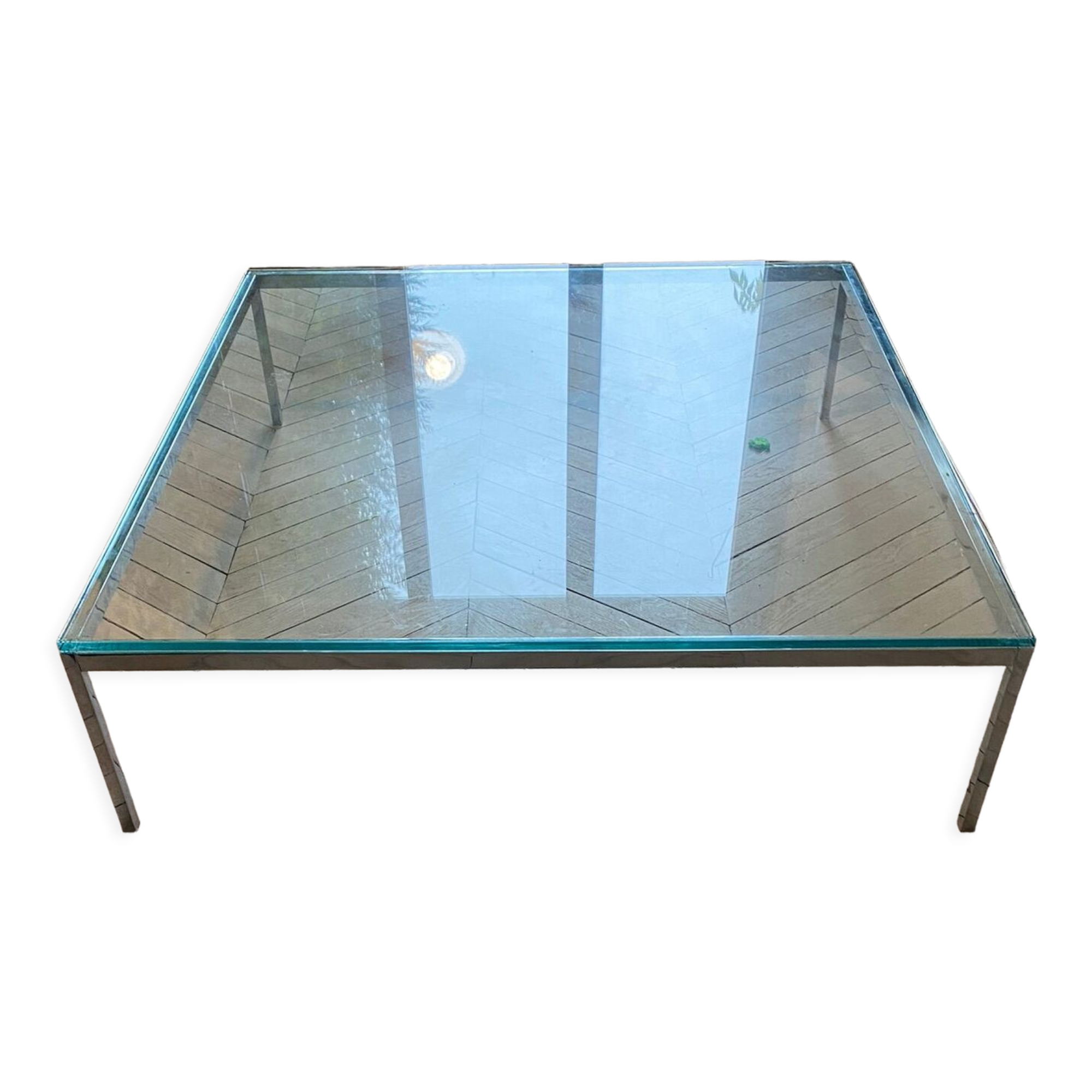Table basse design Italien verre épais et acier brossé