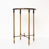 Vintage French round brass and glass side table