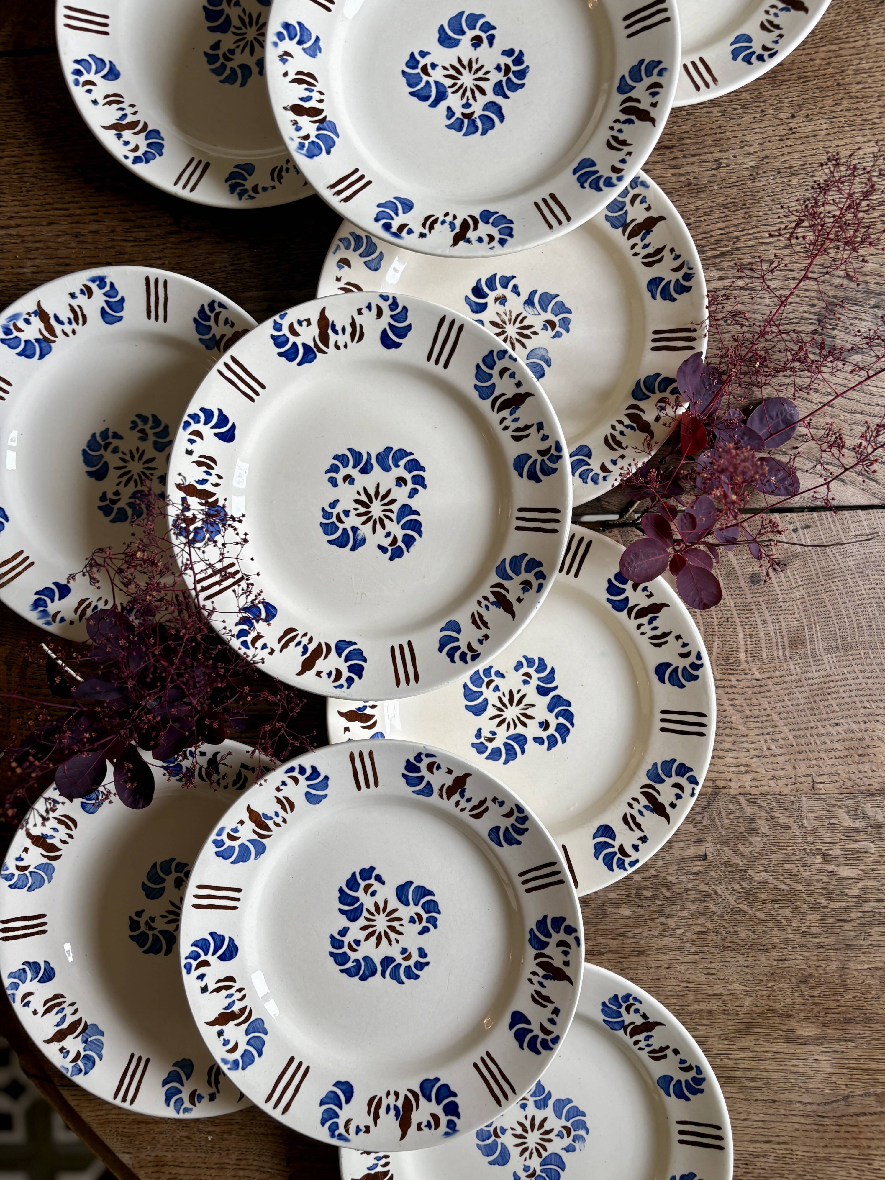 set of 10 antique flat plates model Laval