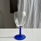 Set of 3 large blue stemmed glasses and 3 small blue stemmed glasses