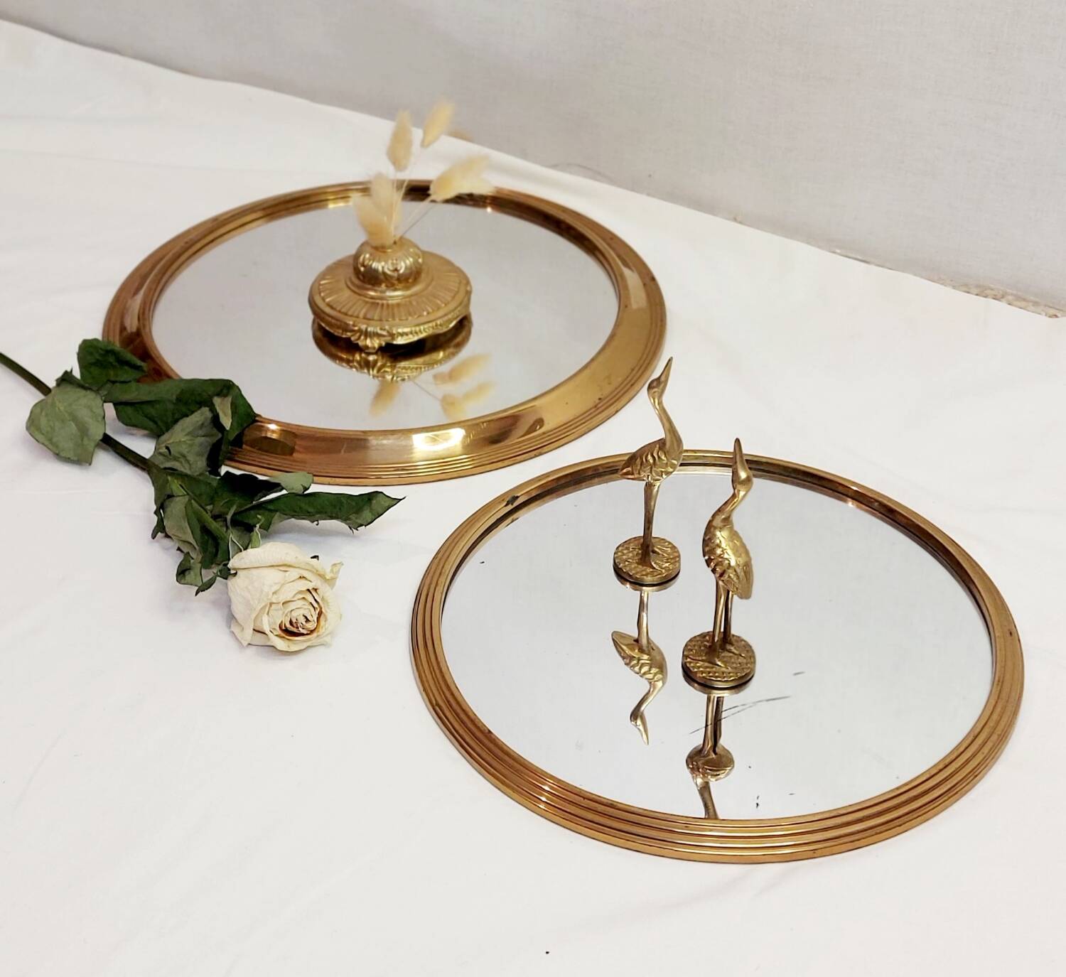 Vintage round mirror tray