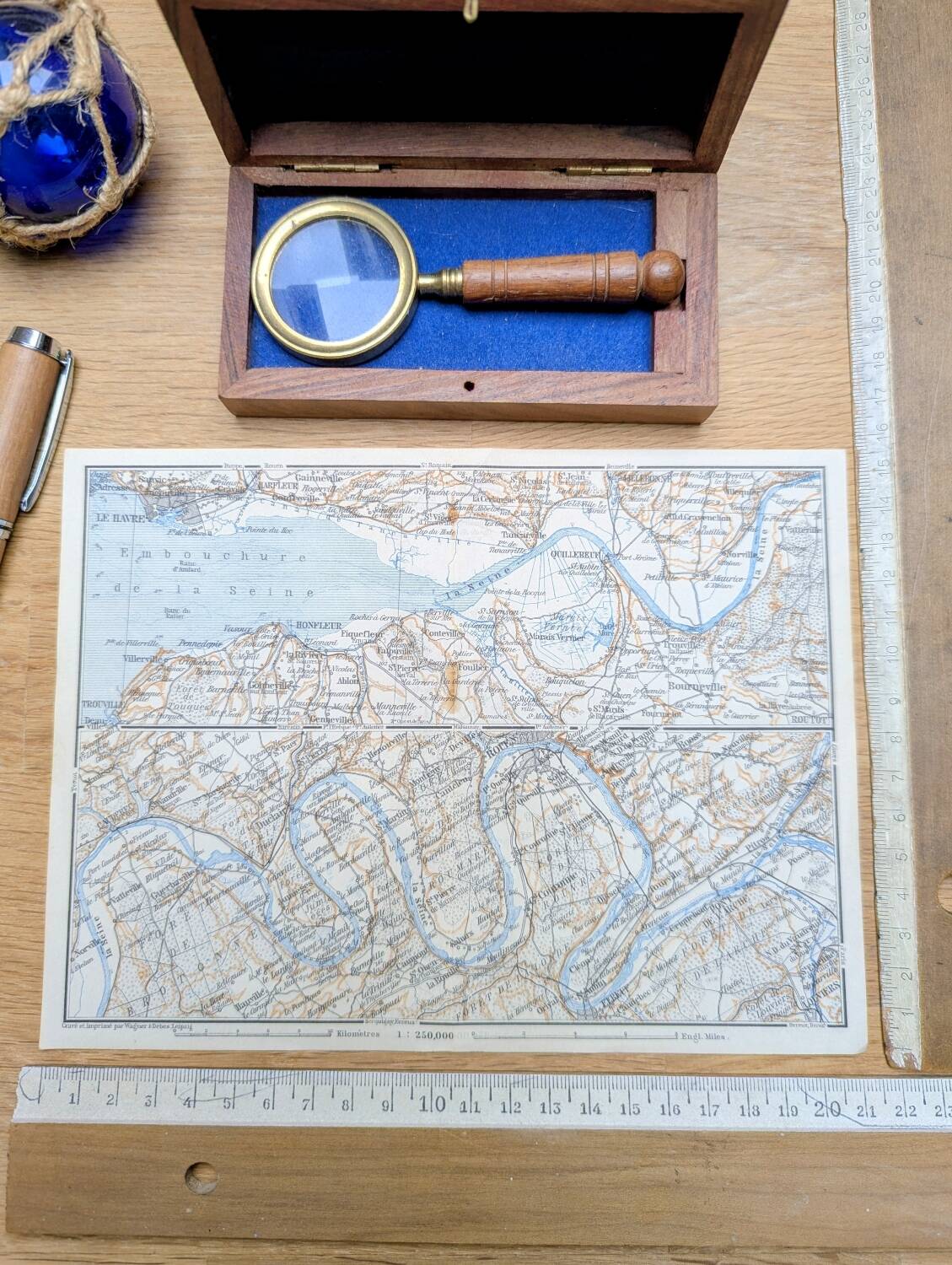 The Seine and its estuary, original map printed in 1902.