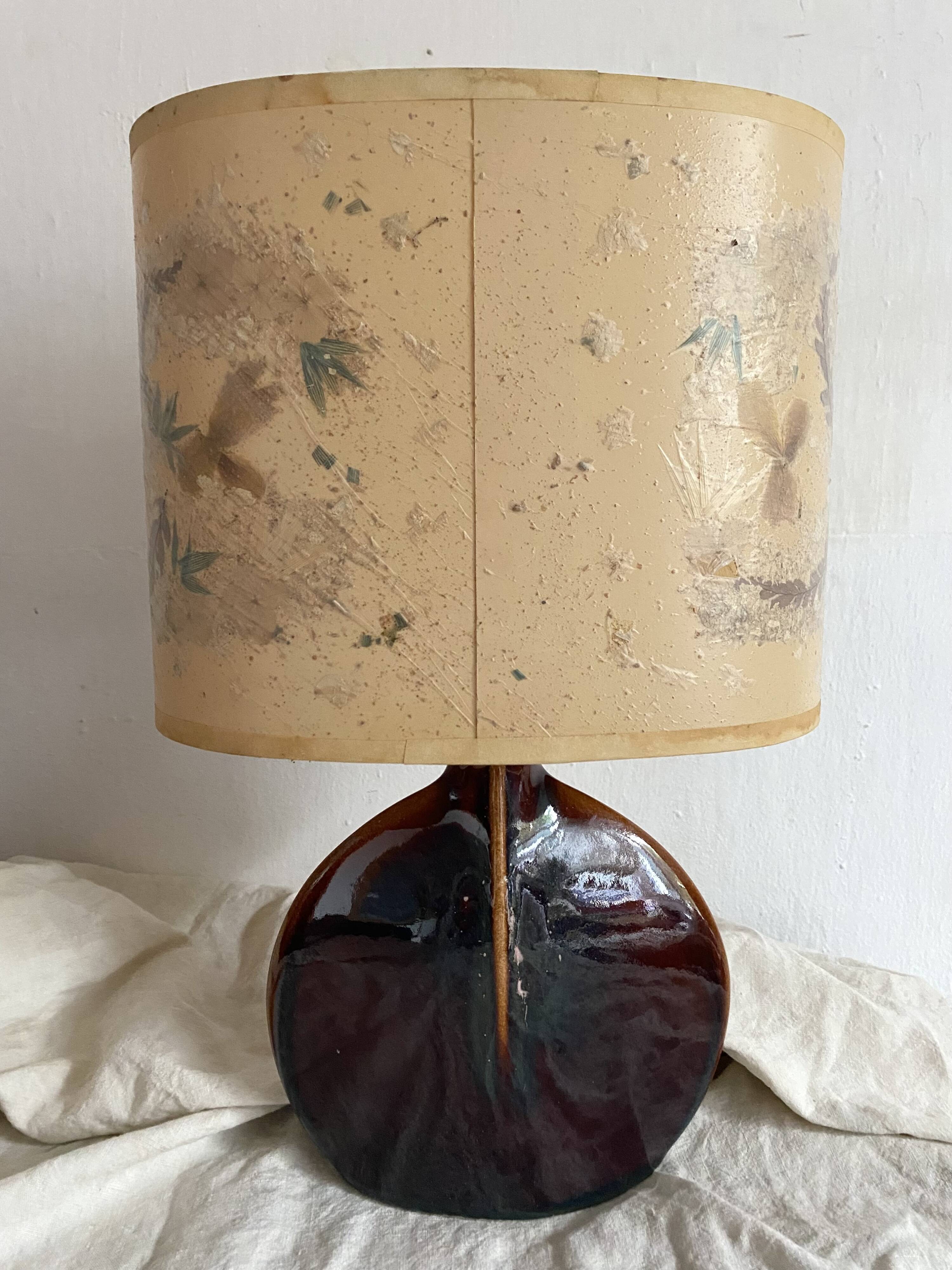 Lampe en céramique et fleurs naturelles, années 70