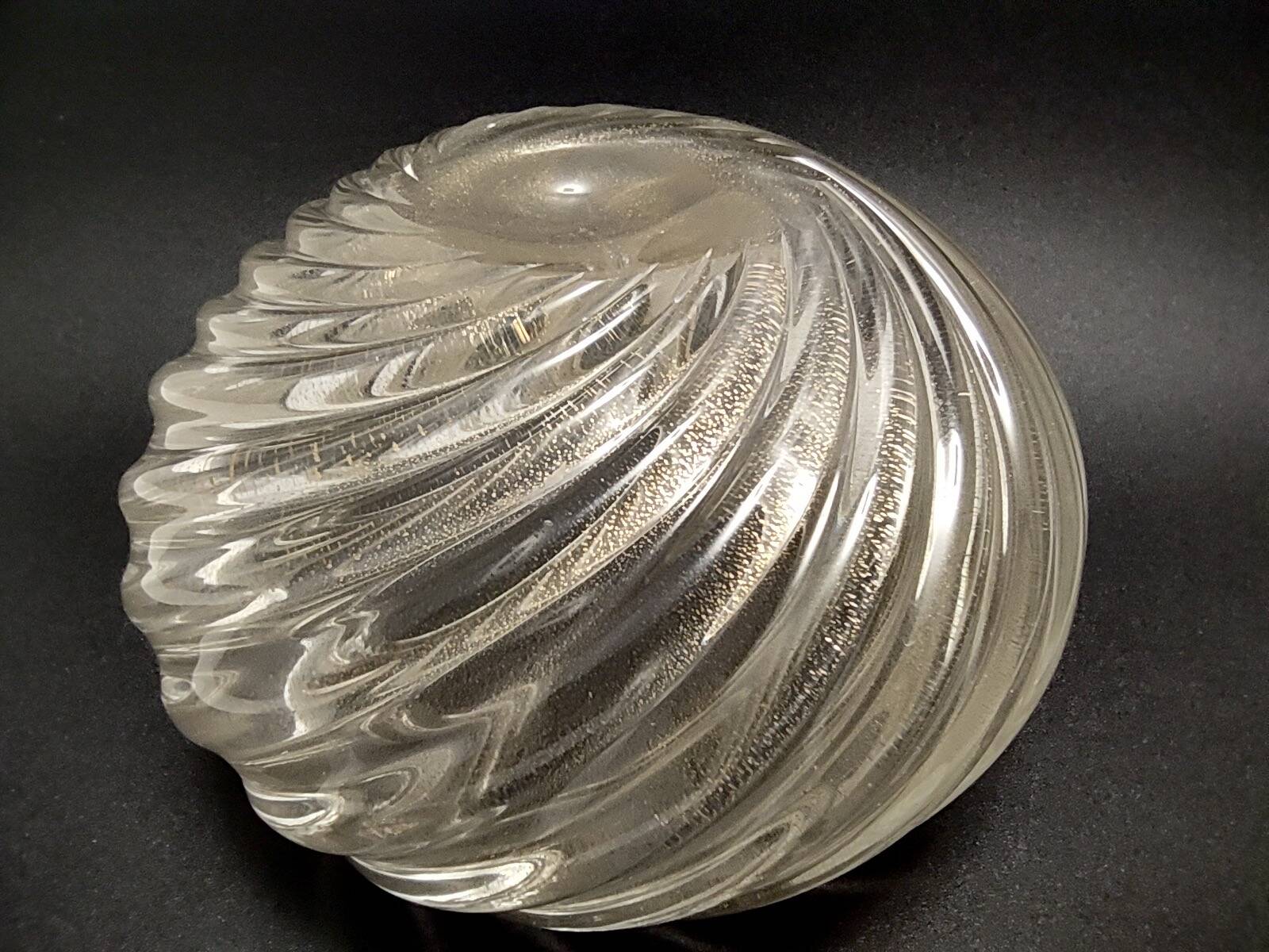 Vintage Twisted Ribs Murano Glass Trinket Bowl by Archimede Seguso with Gold Leaf, Italy
