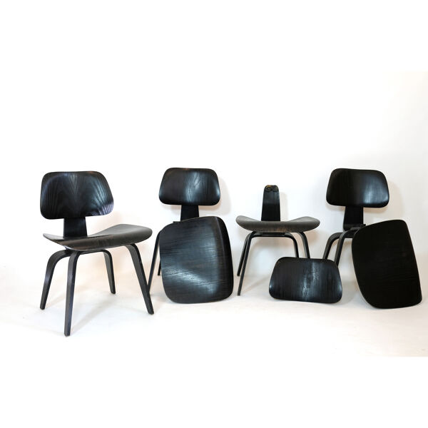 Ensemble de 4 chaises DCW par Charles & Ray Eames édition Hermann Miller USA