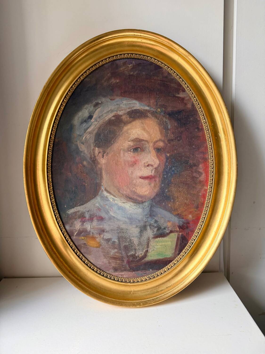 Antique Portrait Oil Painting With Wooden gilded frame 58cm x 45cm