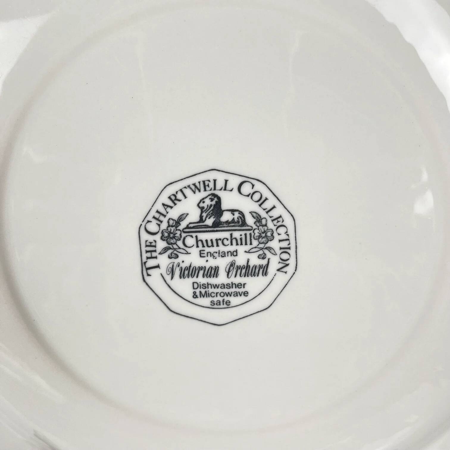 Set of 8 flat plates by Churchill, "Victorian Orchard" model, Staffordshire, England.