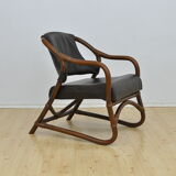 Ensemble de fauteuils en bambou avec sièges en cuir années 1970