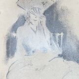 Painting signed charcoal “woman with fan”