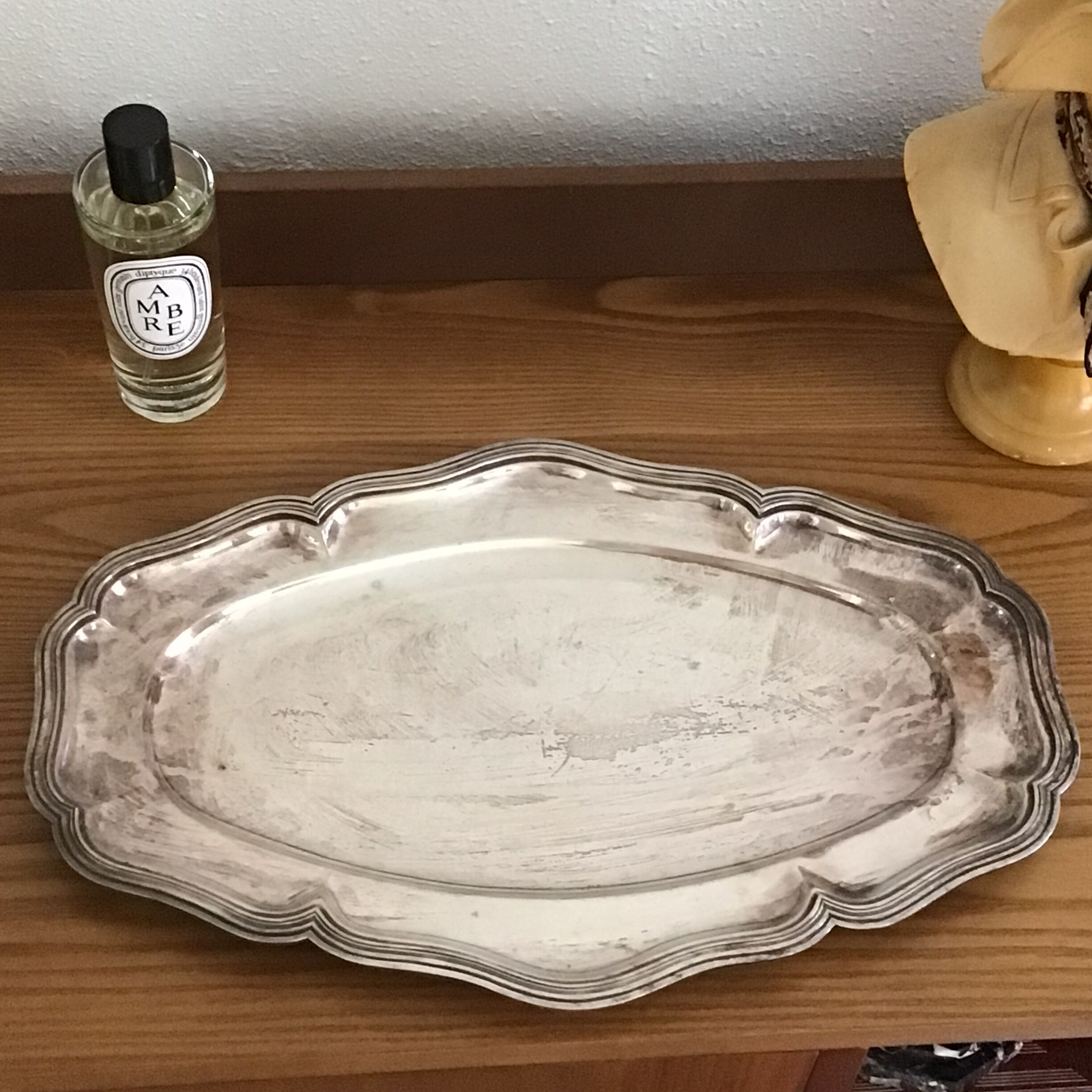 Large silver tray with hallmark
