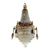 19th Century Louis XVI Style Gilt Bronze Chandelier With Crystal Tassels - H125cm