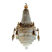 Lustre en bronze doré et pampilles en cristal de style Louis XVI, XIXème s.