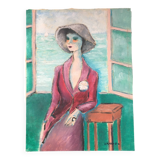 Painting portrait of elegant woman