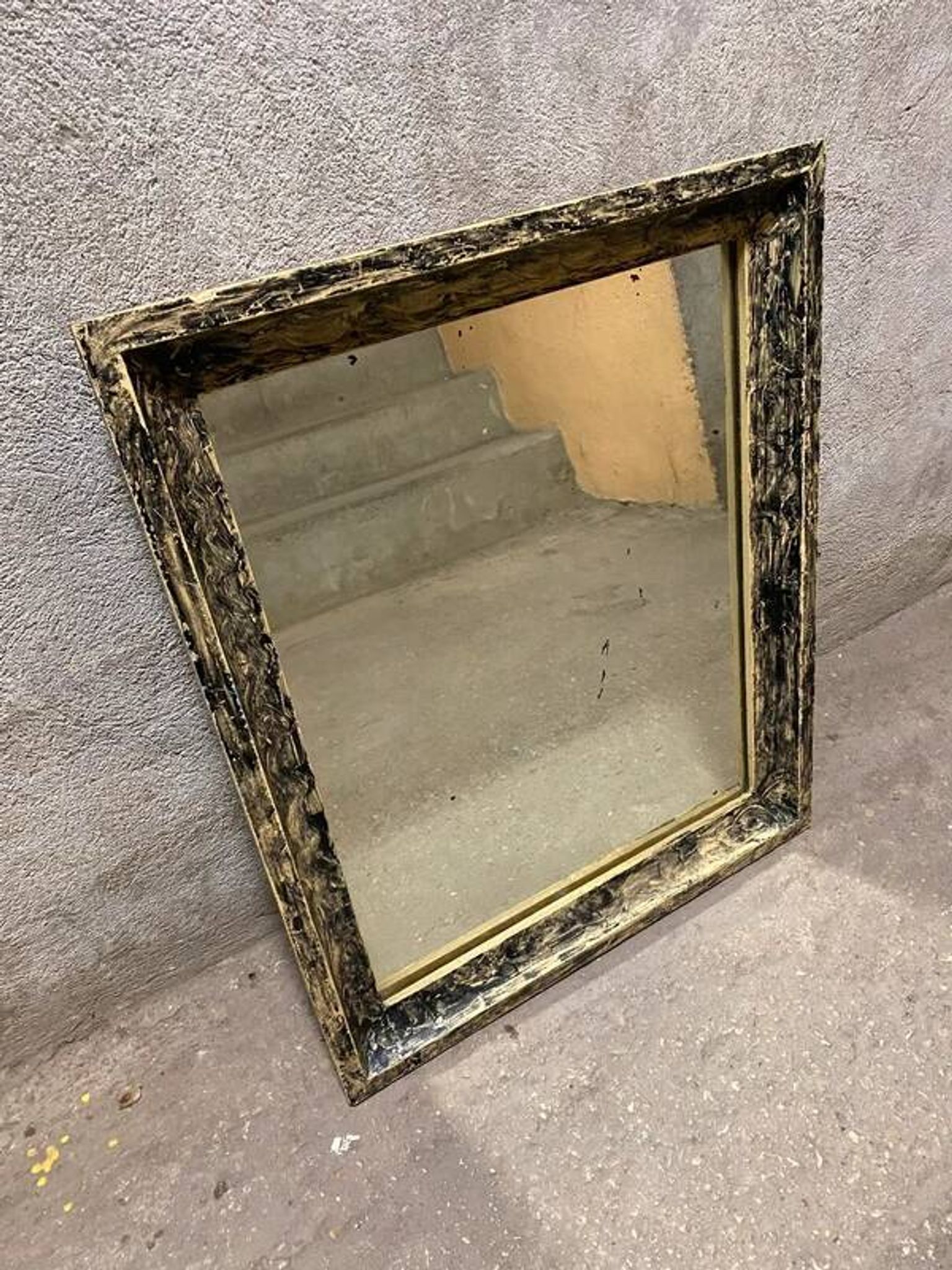 Vintage black and white wooden mirror