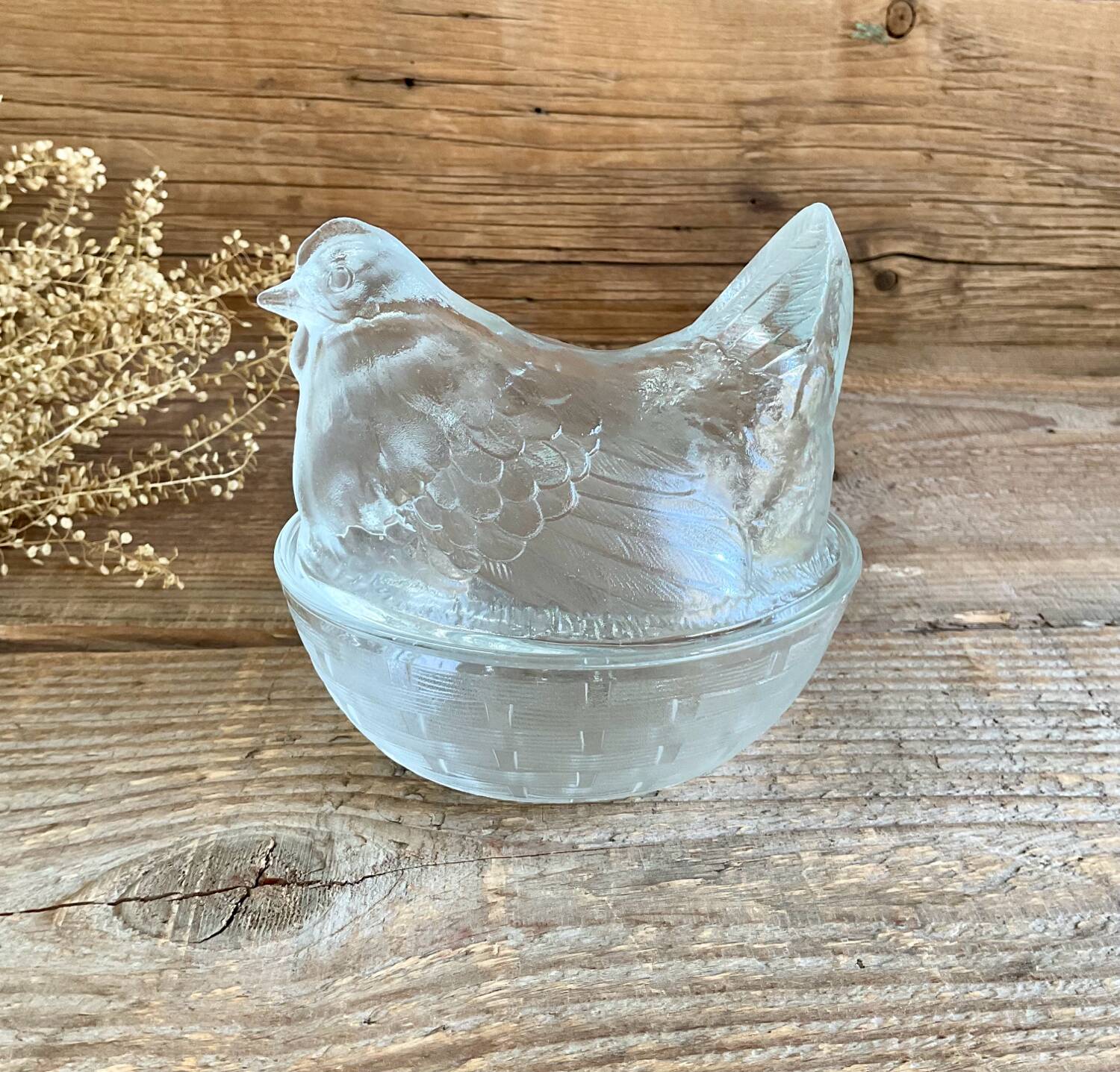 Vintage glass Hen sugar bowl