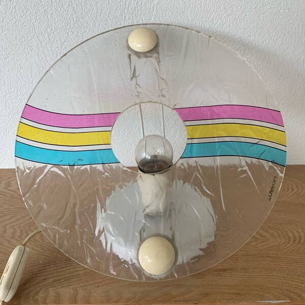 Lampe Toffoli Multicolore Plastique 80´s Forme De Disque Pop Italie Série Disco