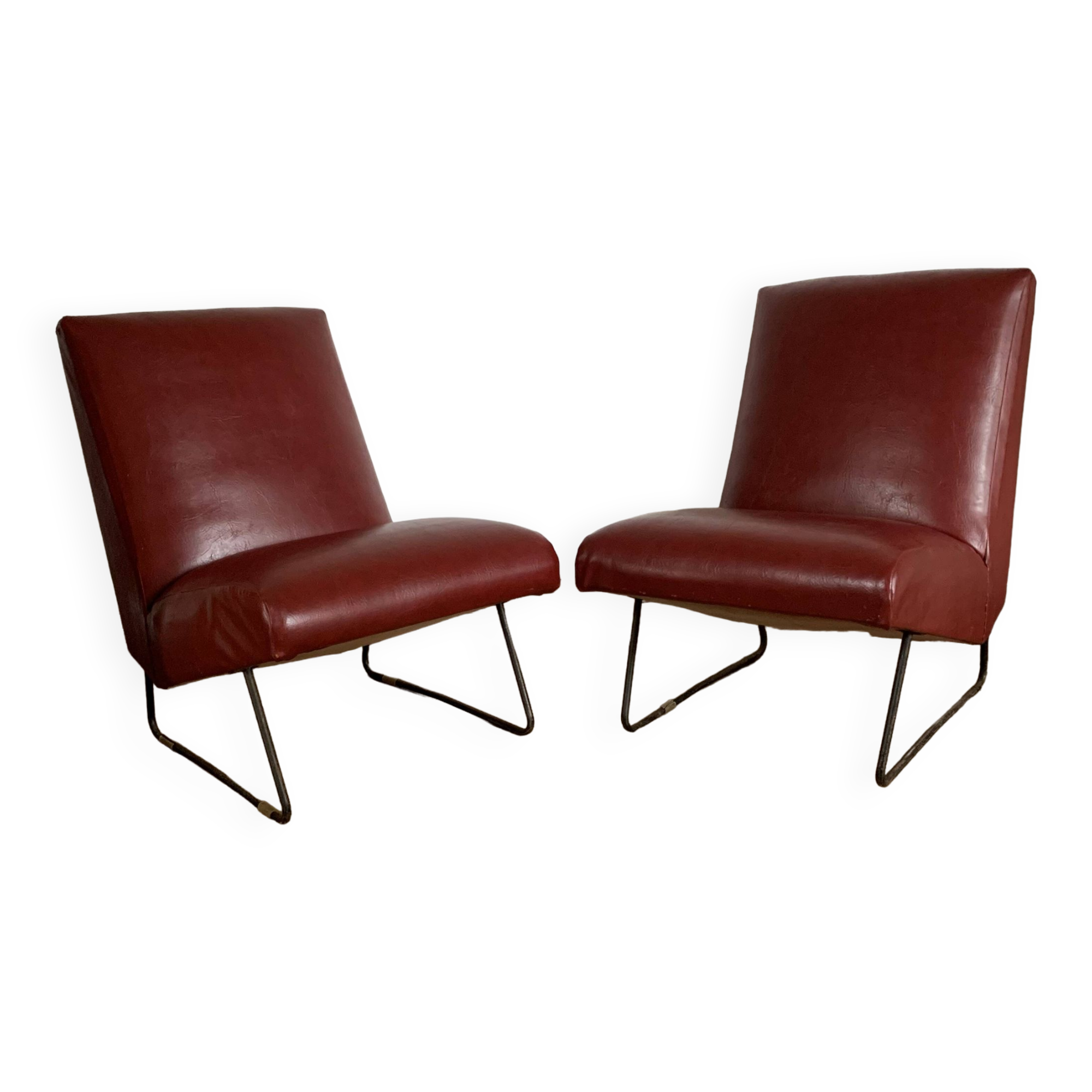 Pair of vintage burgundy red armchairs