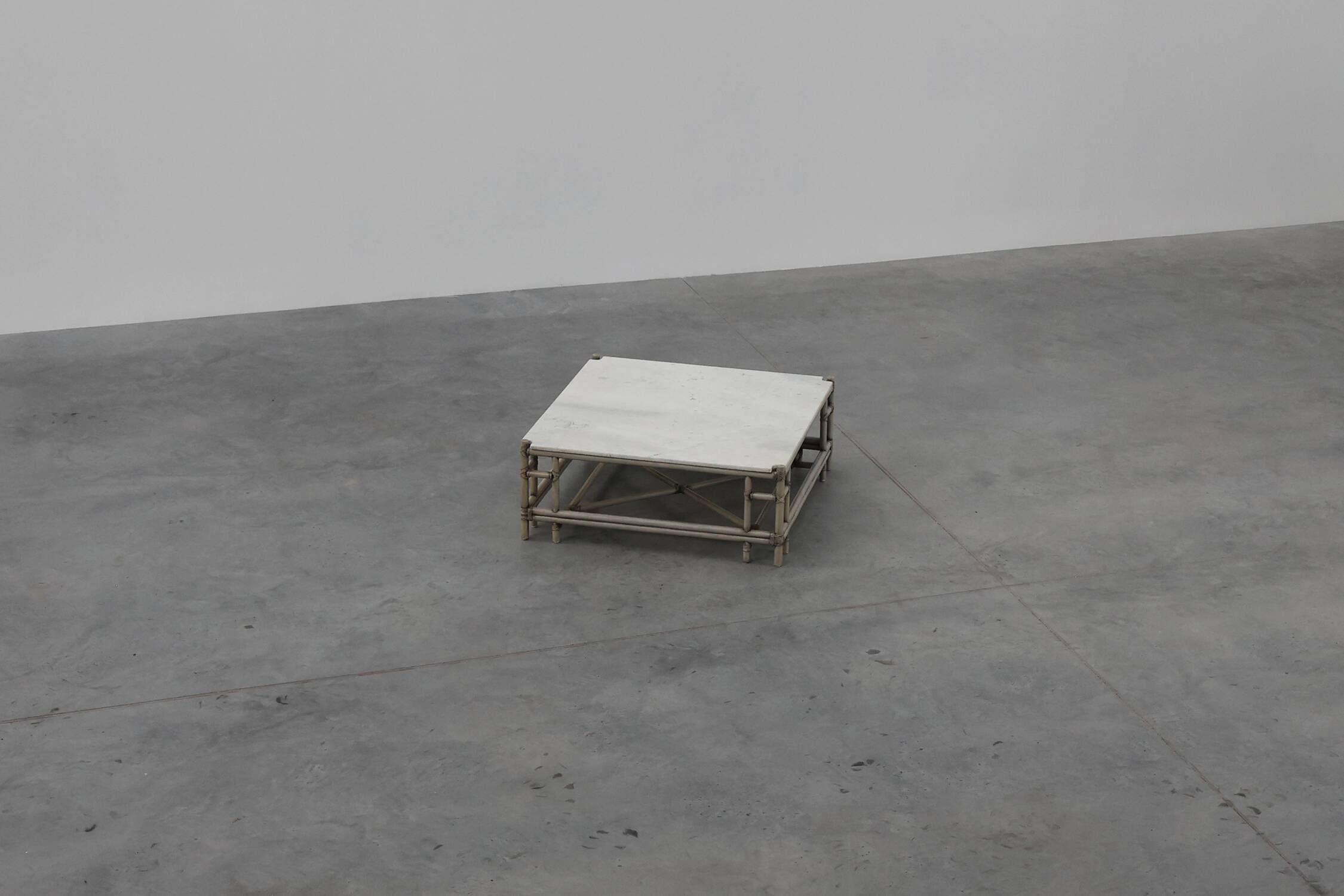 Large Wicker “Attila” Series Coffee Table with marble top by Gasparucci Ita