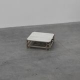 Large Wicker “Attila” Series Coffee Table with marble top by Gasparucci Ita