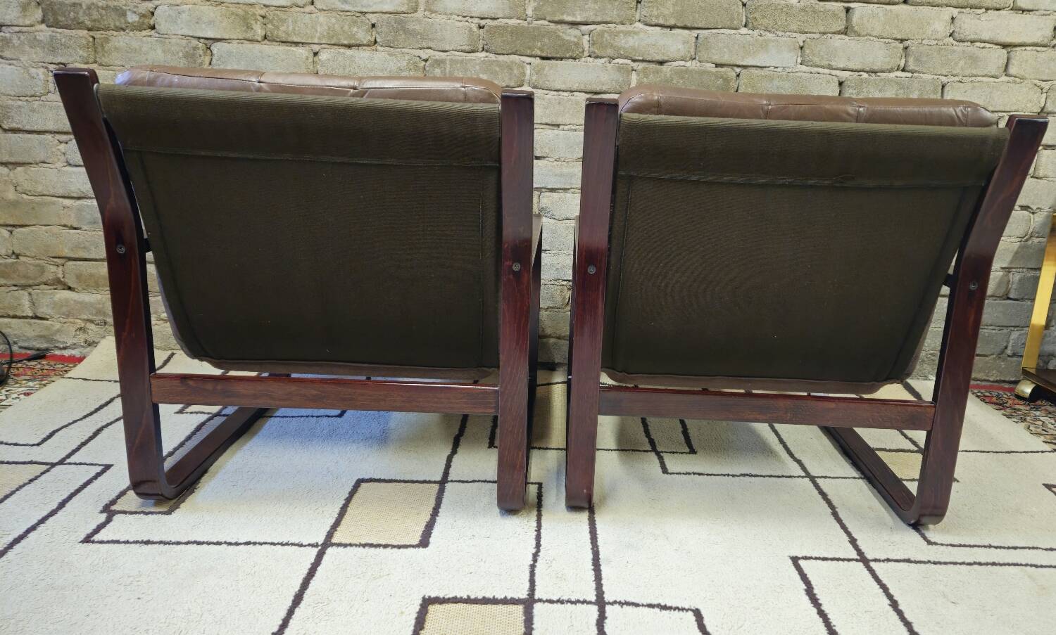 Pair of vintage 1970s faux leather armchairs