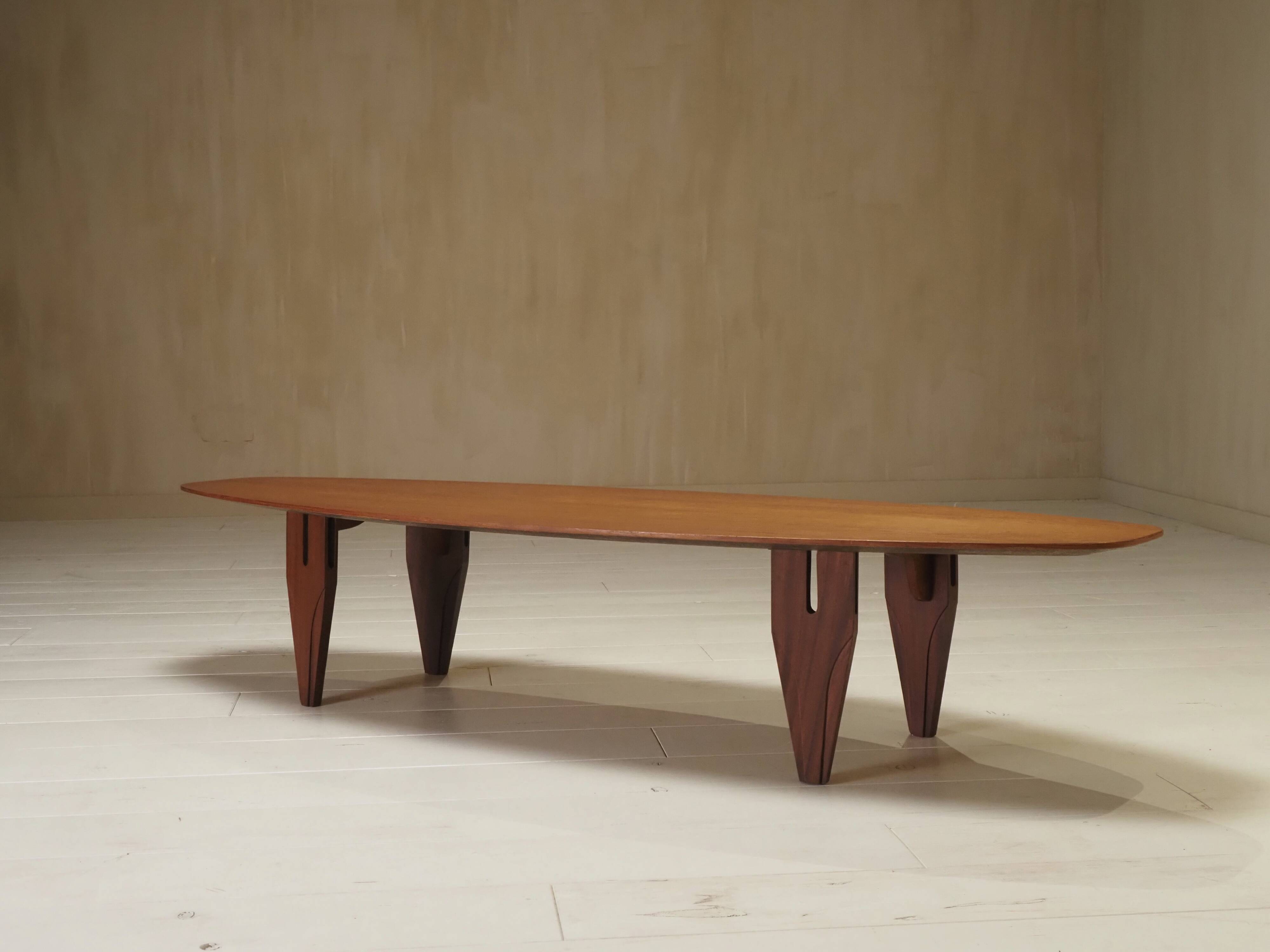 Danish coffee table in the shape of a surfboard from the 1960s.