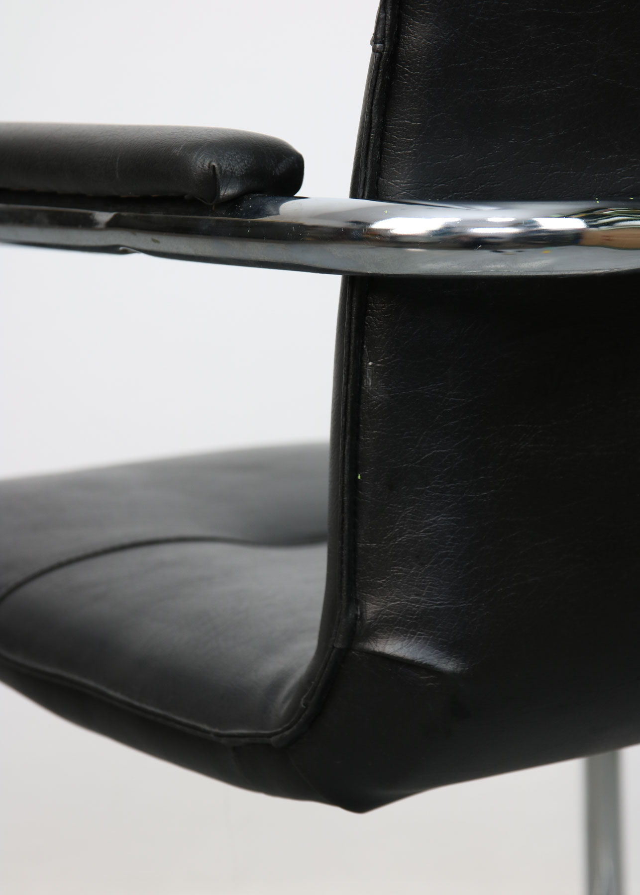Vintage black leatherette office cantilever chair, 1970s