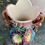 Barbotine vase with flower decoration - early 20th century