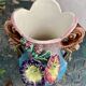 Barbotine vase with flower decoration - early 20th century
