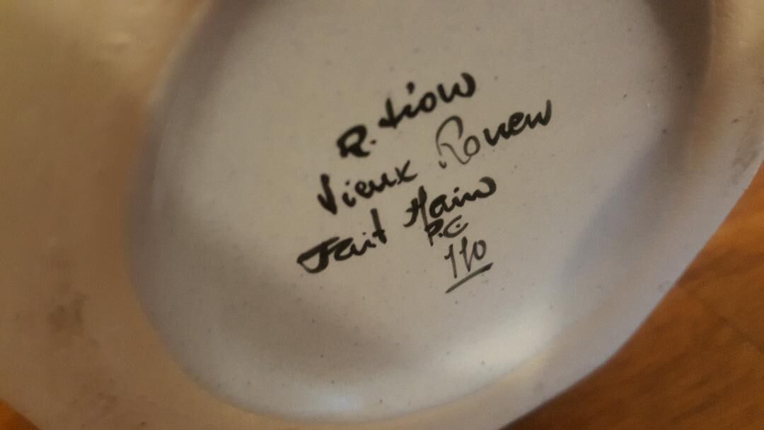 Medici vase in old Rouen earthenware signed R Tion handmade