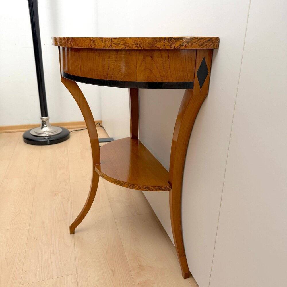 Biedermeier demi-lune console in cherry wood & birch wood, Franconia, 1830