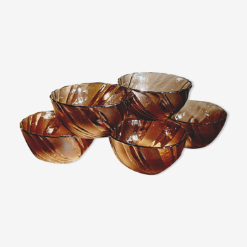Set of 6 Vereco bowls in mocha colored glass