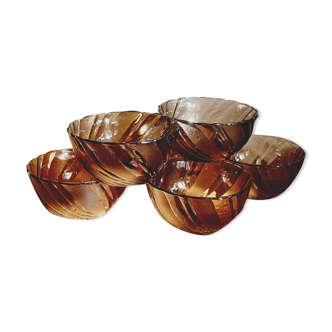 Set of 6 Vereco bowls in mocha colored glass