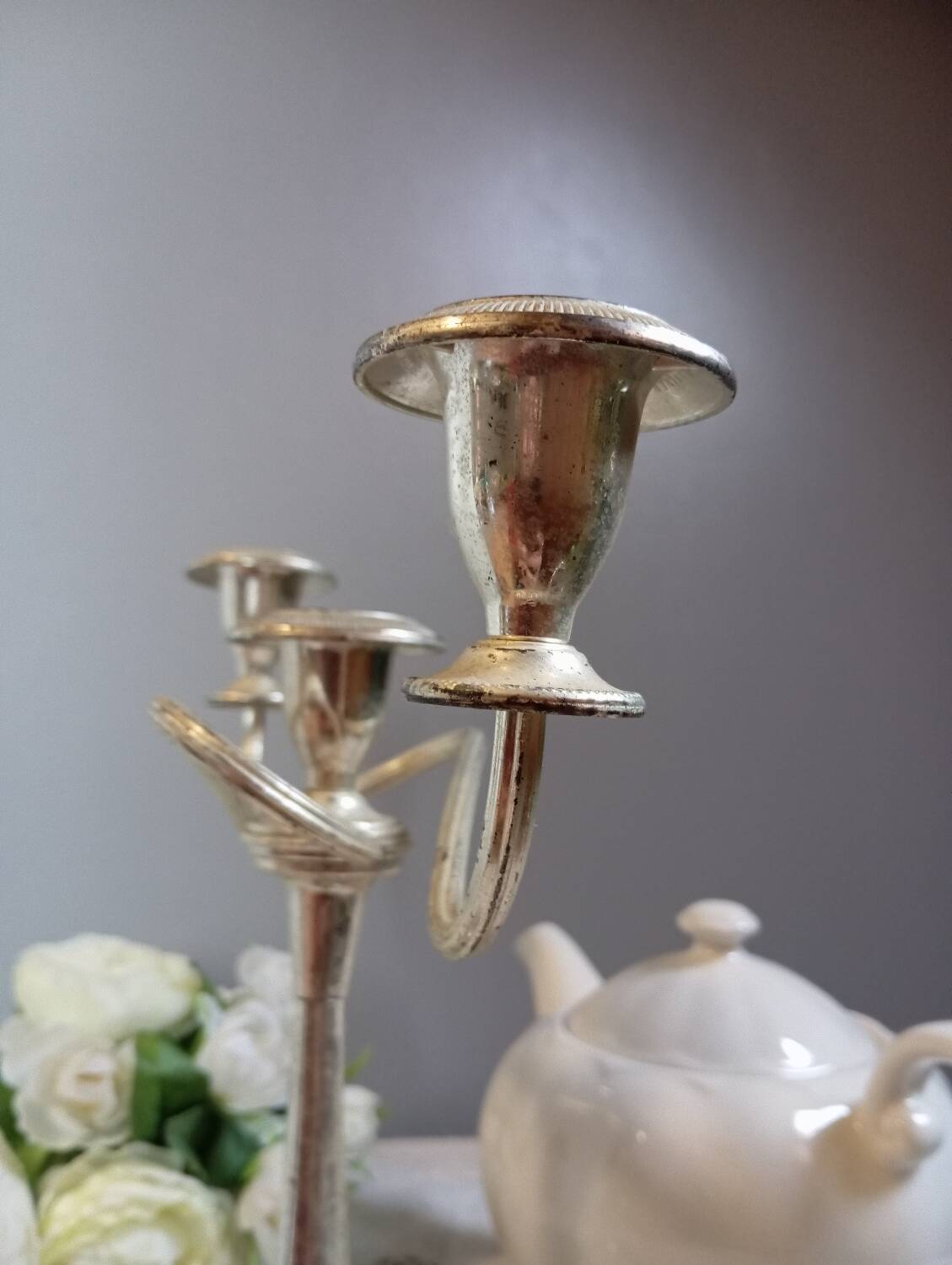 Bougeoir candélabre 3 bras argent plaqué, vintage