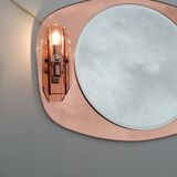 Designer mirror with its Italian pink glass sconces Veca vintage 1970.