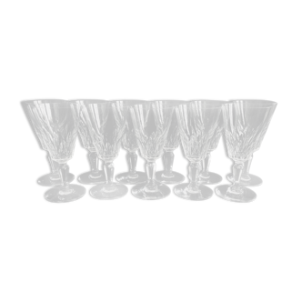 Lot de 11 verres à vin blanc en cristal de Baccarat modèle Carcassonne