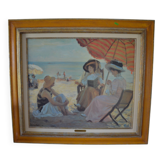Painting Beach Scene Alfred Victor Fournier