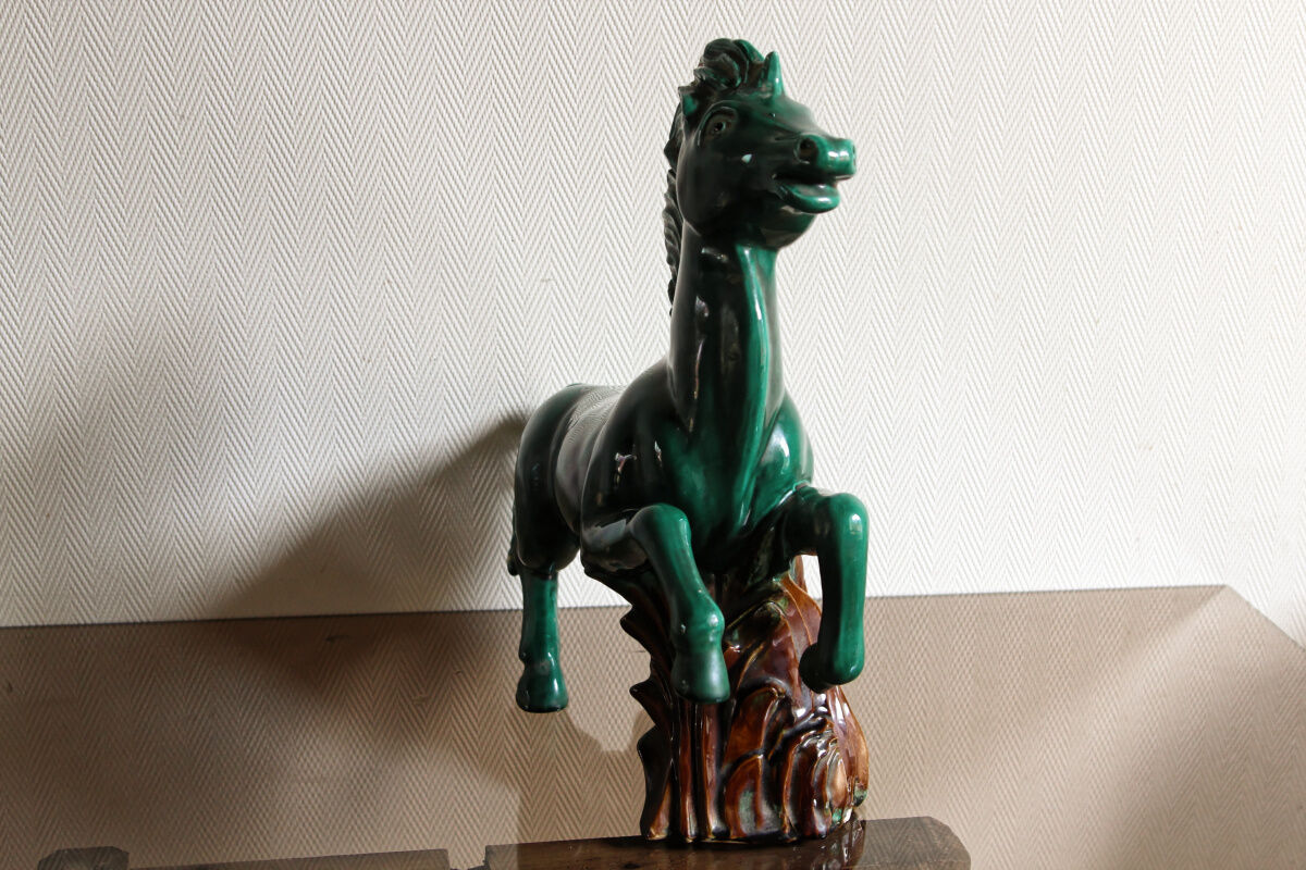 Green earthenware horse