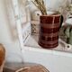 Vintage rattan and bamboo shelves painted white