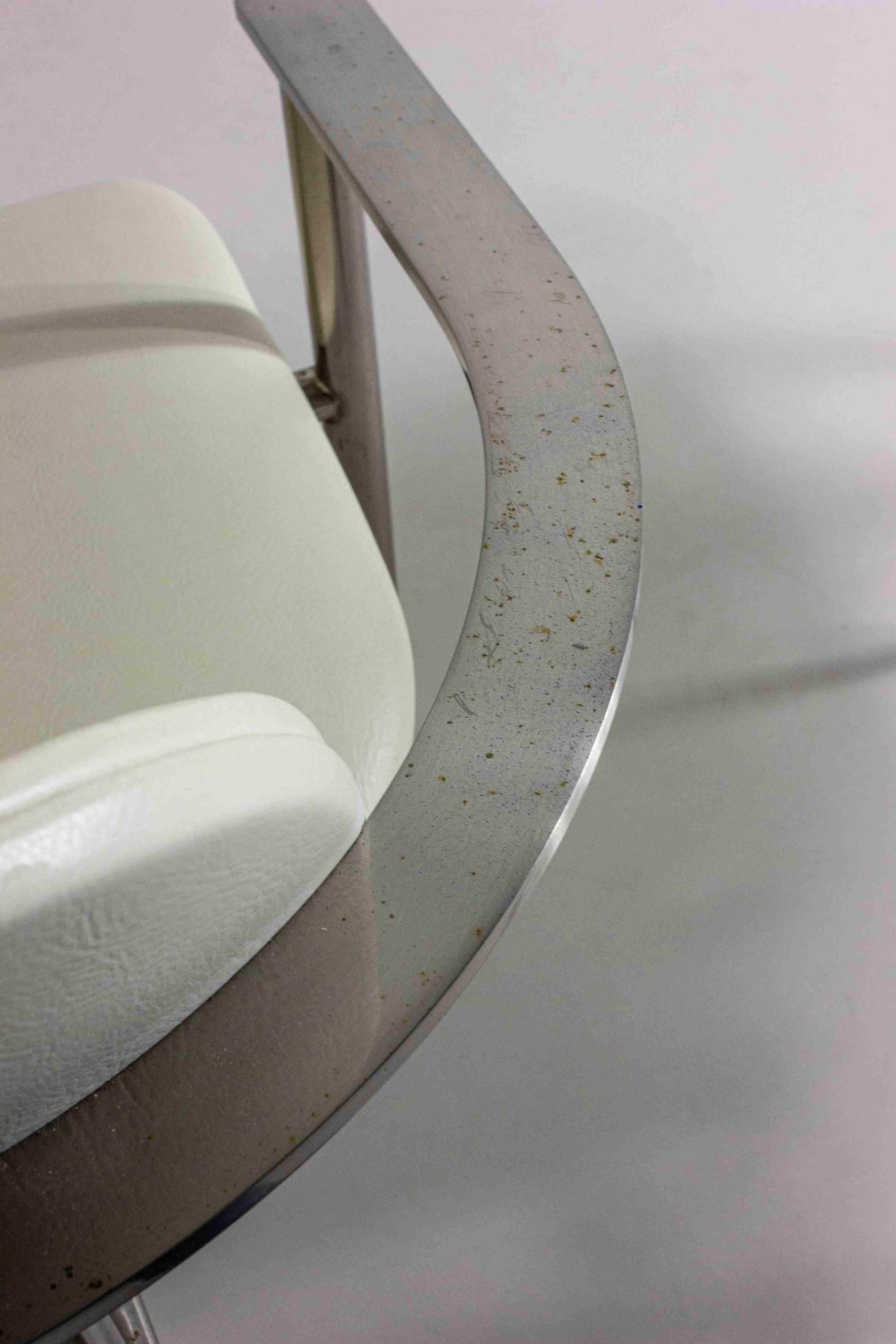 Postmodern dining chairs in steel and white leather, Belgium 1980s