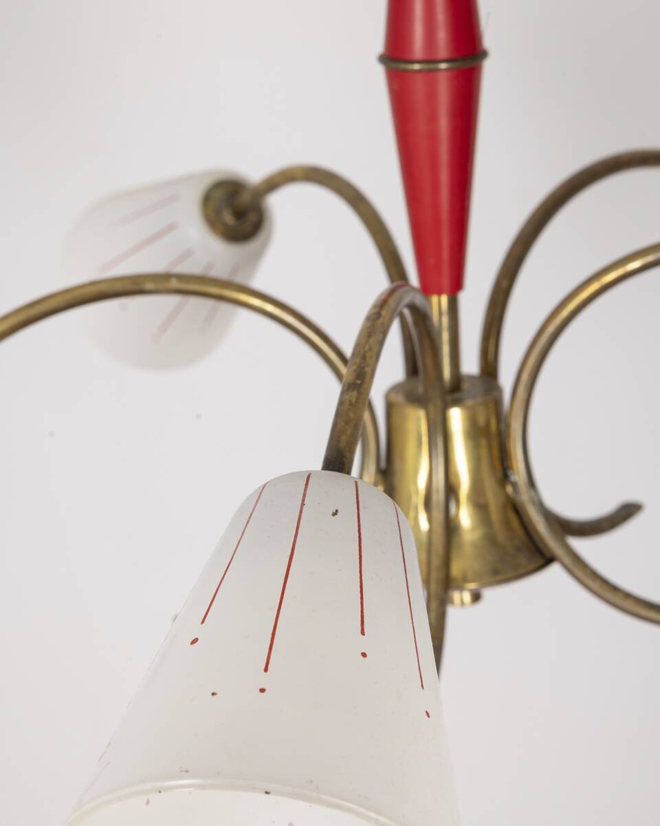 Vintage 60's chandelier, red metal and glass, italian design