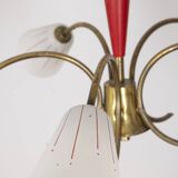 Vintage 60's chandelier, red metal and glass, italian design