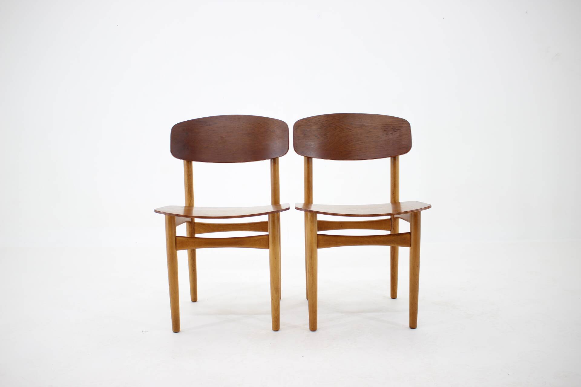 1960s Set of 6 Børge Mogensen Model 122 Oak and Teak Dining Chairs for Søborg Møbelfabric, Denmark
