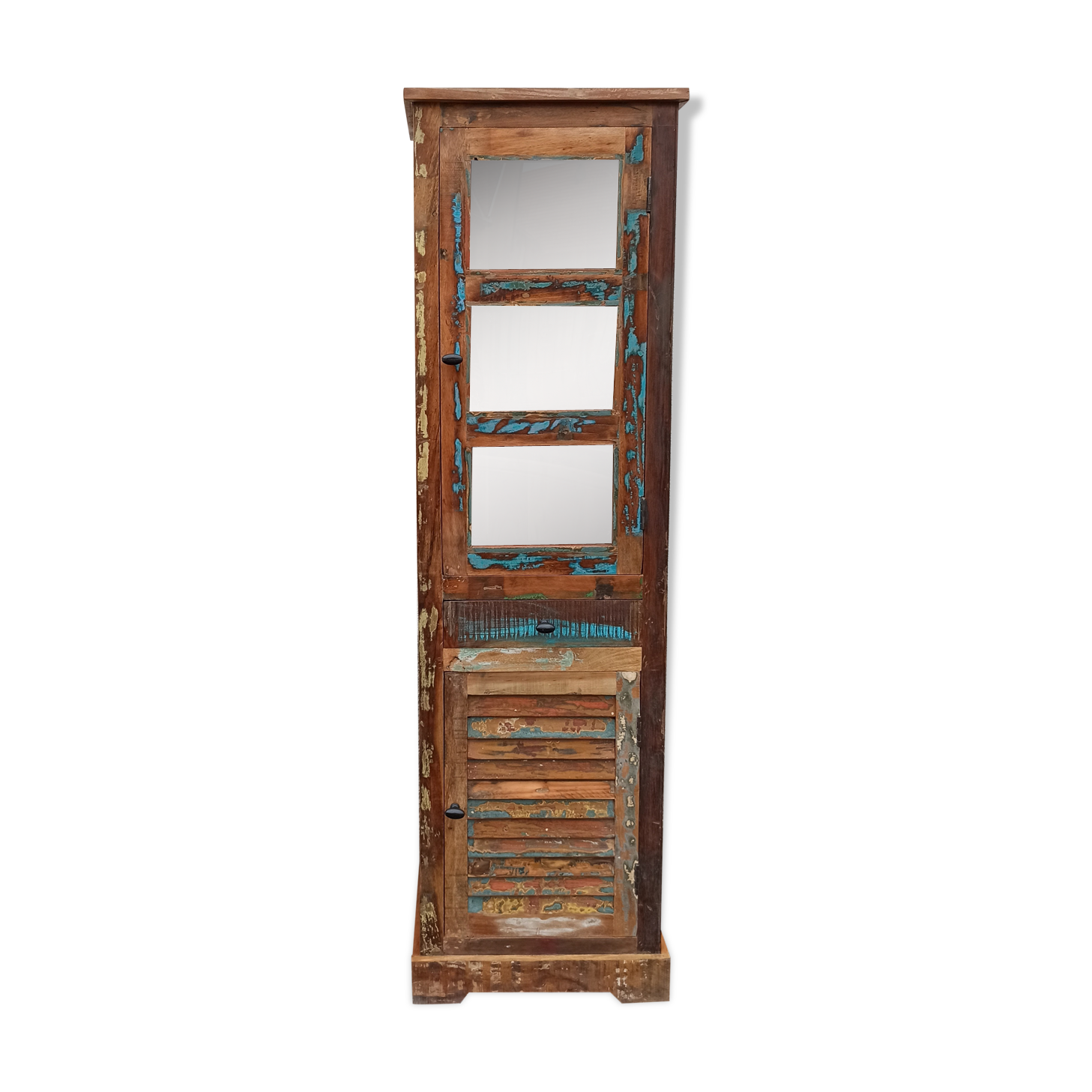 Bibliothèque en bois coloré avec vitres