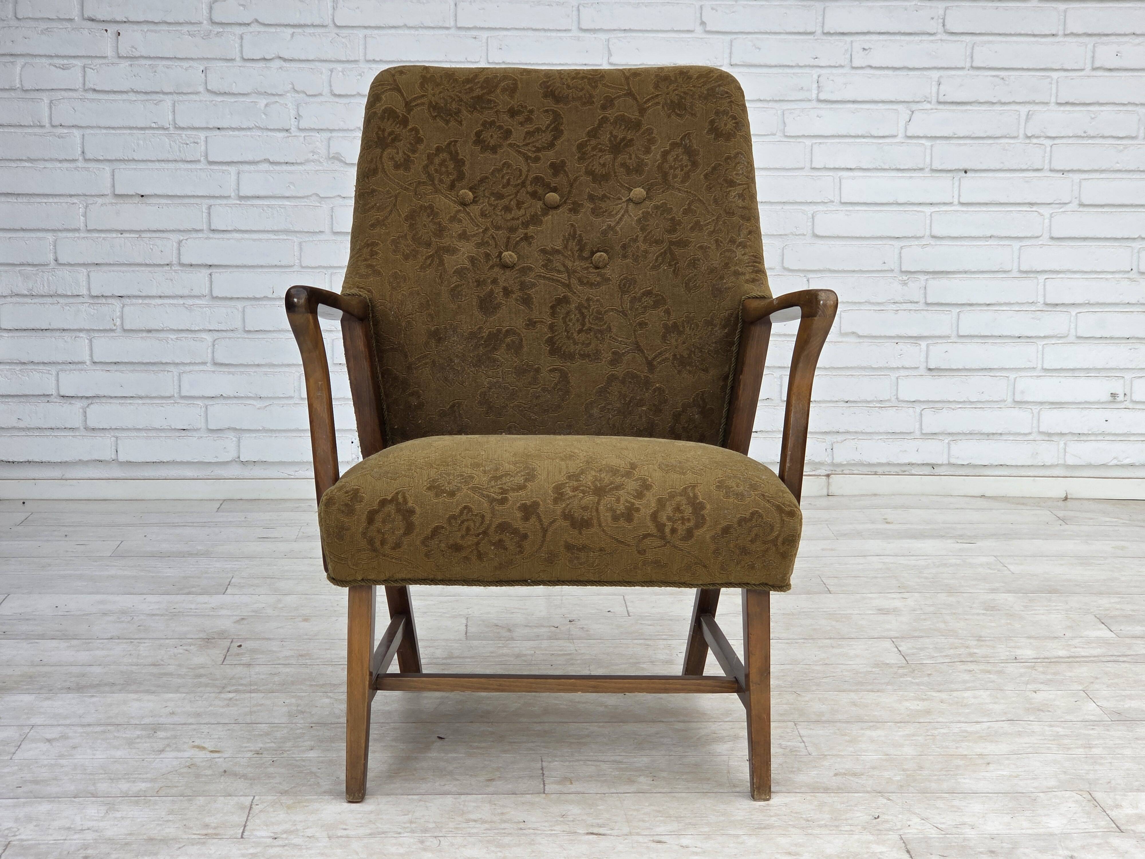 1960s, Danish vintage armchair, furniture wool, beech wood.