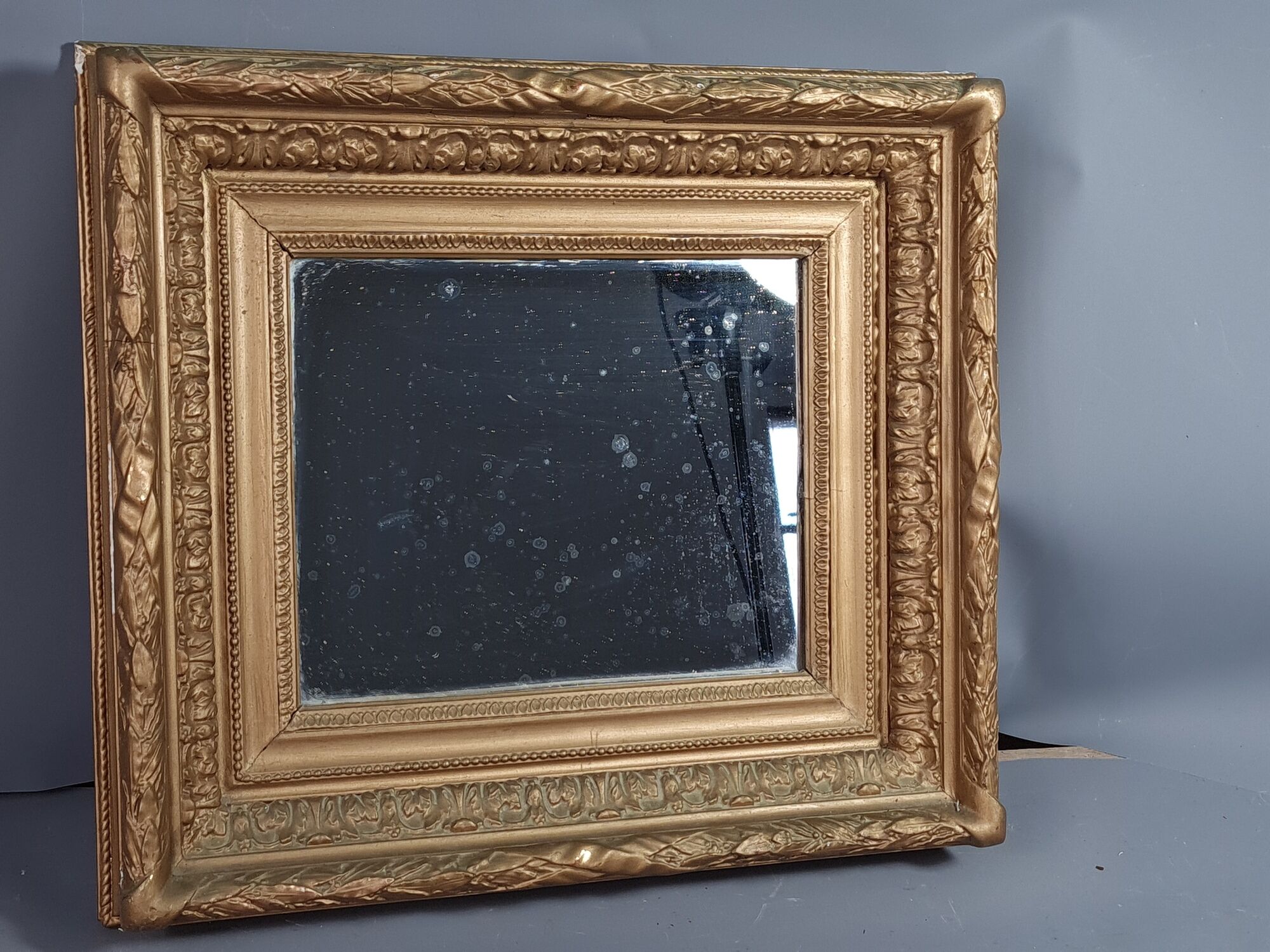 Mirror and old frame with keys gilded stucco wood 44,5x40 cm, leafing 28,5x23,5 cm