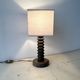 Rustic wooden turned lamp base from the 1950s, vintage rustic lighting.